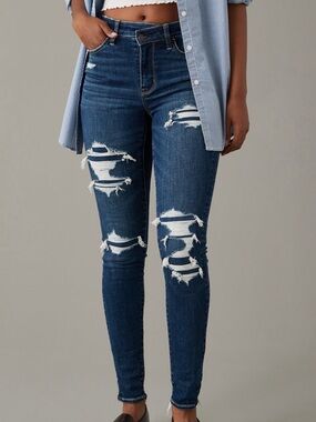 American Eagle Outfitters Dark Blue Distressed Skinny Jeans